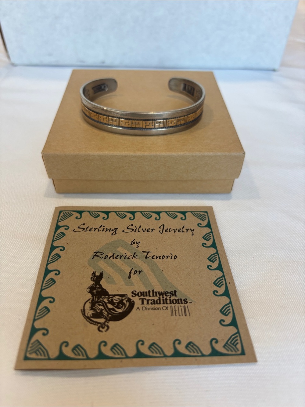 Southwest Traditions Sterling Silver & Brass Inlay Cuff Bracelet - Brown/Silver